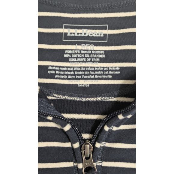 LL Bean Ultrasoft Sweats 1/4 Zip Pullover Womens Large Navy Blue Stripe Shirt - Picture 3 of 11